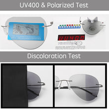 Load image into Gallery viewer, Pochromic Rimless Polarized Light Sunglasses Titanium Arm Chameleon Discoloration Sun glasses for men women aviation square