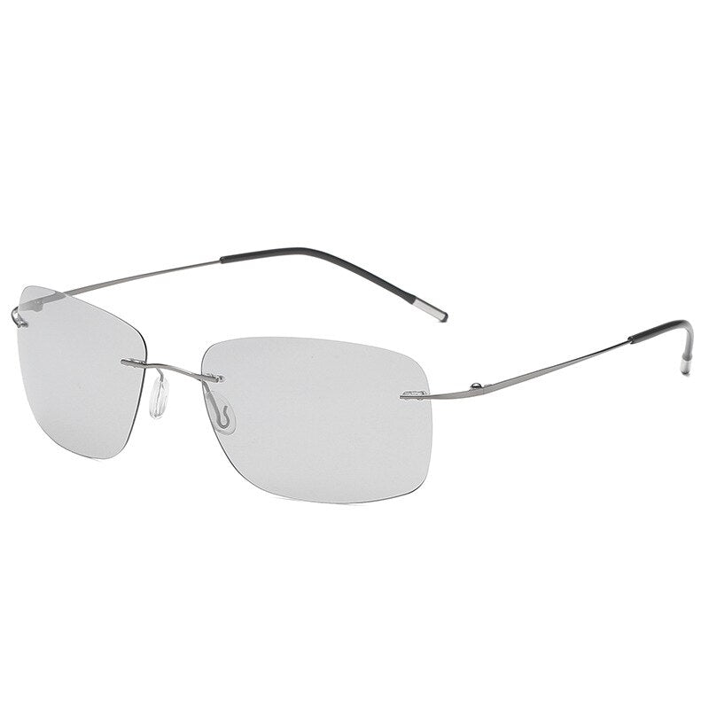 Pochromic Rimless Polarized Light Sunglasses Titanium Arm Chameleon Discoloration Sun glasses for men women aviation square
