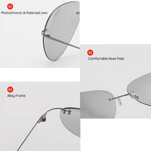 Load image into Gallery viewer, Pochromic Rimless Polarized Light Sunglasses Titanium Arm Chameleon Discoloration Sun glasses for men women aviation square