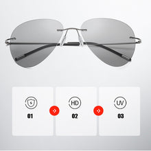 Load image into Gallery viewer, Pochromic Rimless Polarized Light Sunglasses Titanium Arm Chameleon Discoloration Sun glasses for men women aviation square