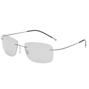 Pochromic Rimless Polarized Light Sunglasses Titanium Arm Chameleon Discoloration Sun glasses for men women aviation square