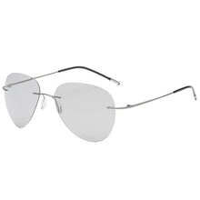 Load image into Gallery viewer, Pochromic Rimless Polarized Light Sunglasses Titanium Arm Chameleon Discoloration Sun glasses for men women aviation square