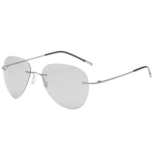 Pochromic Rimless Polarized Light Sunglasses Titanium Arm Chameleon Discoloration Sun glasses for men women aviation square