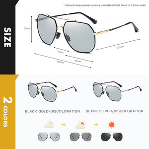 Photochromic Sunglasses Men Driving Polarized Chameleon Lens Sun Glasses Women Hexagon Memory Metal Frame 2023 zonnebril heren