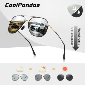 Photochromic Sunglasses Men Driving Polarized Chameleon Lens Sun Glasses Women Hexagon Memory Metal Frame 2023 zonnebril heren