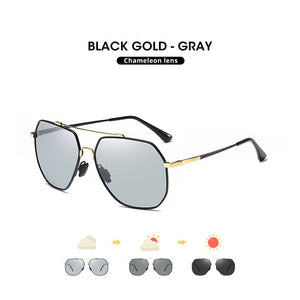 Photochromic Sunglasses Men Driving Polarized Chameleon Lens Sun Glasses Women Hexagon Memory Metal Frame 2023 zonnebril heren