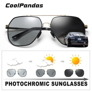Photochromic Sunglasses Men Driving Polarized Chameleon Lens Sun Glasses Women Hexagon Memory Metal Frame 2023 zonnebril heren
