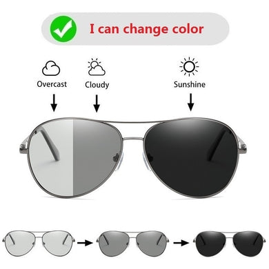 Pochromic Sunglasses Men Polarized Driving Pilot Chameleon Vintage Sun Glasses Women Male Change Color Day Night Vision UV400