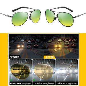 Pilot Night Vision Polarized Sunglasses Men Women Anti High Beam Driving At Night Sun Glasses Lightweight Alloy Frame Goggles CE