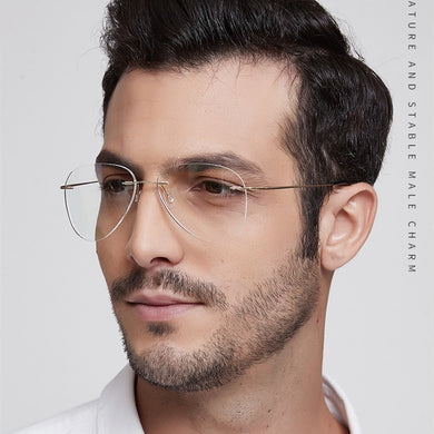 Pilot Ultra-light Memory Titanium Rimless Aviation Myopia Eyeglasses Optical Glasses Frame Men Spectacle Prescription Eyewear