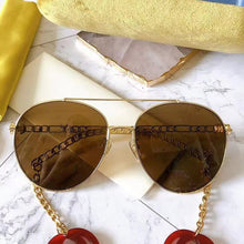 Load image into Gallery viewer, Pilot frame pink lenses sunglasses women chain style with ivory Interlocking charms