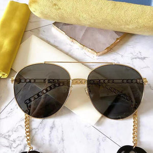 Pilot frame pink lenses sunglasses women chain style with ivory Interlocking charms