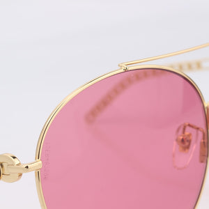 Pilot frame pink lenses sunglasses women chain style with ivory Interlocking charms