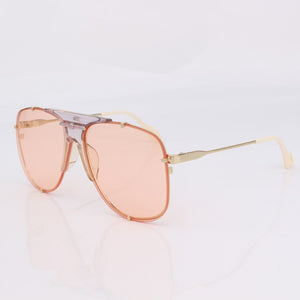 Pilot metal frame sunglasses women pink lenses ivory tips