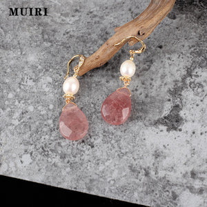 Pink Bling Bling Natural Crystal Dangle Earrings For Women Elegance Simple Personality Ethnic Female Drop Earring Young Lady
