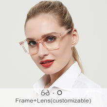 Load image into Gallery viewer, Pink Blue Light Glasses Magnifier Comfortable Women Myopia Prescription Eyeglasses Frame Square ladies Reading Glasses