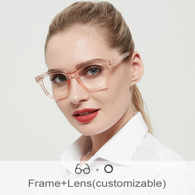 Pink Blue Light Glasses Magnifier Comfortable Women Myopia Prescription Eyeglasses Frame Square ladies Reading Glasses