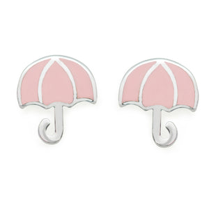 Pink Green Umbrella Enamel 925 Sterling Silver Stud Earrings