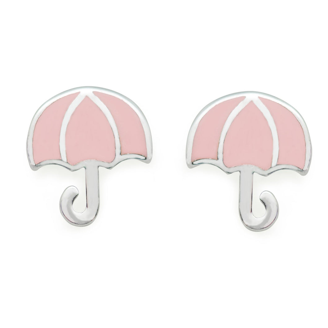Pink Green Umbrella Enamel 925 Sterling Silver Stud Earrings