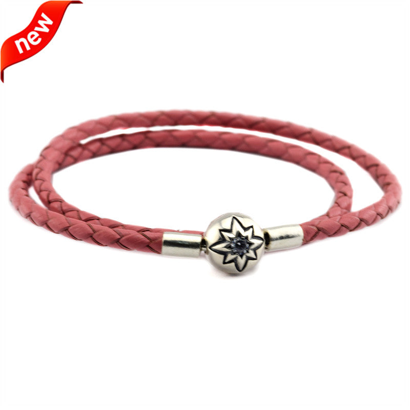 Pink Leather Bracelets and Necklaces for Women Jewelry Making Fits European Bead Charms 925 Sterling Silver Starry Sky Clasp