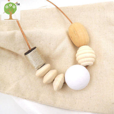 Plain thread wooden beaded Geometric Bead Necklace Hand Painted Wooden Beads Necklace white chunky necklace NW173