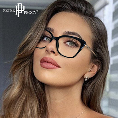 Montature per occhiali da vista in plastica titanio Cat Eye anti luce blu Occhiali da vista per computer Diamond TR90 da donna