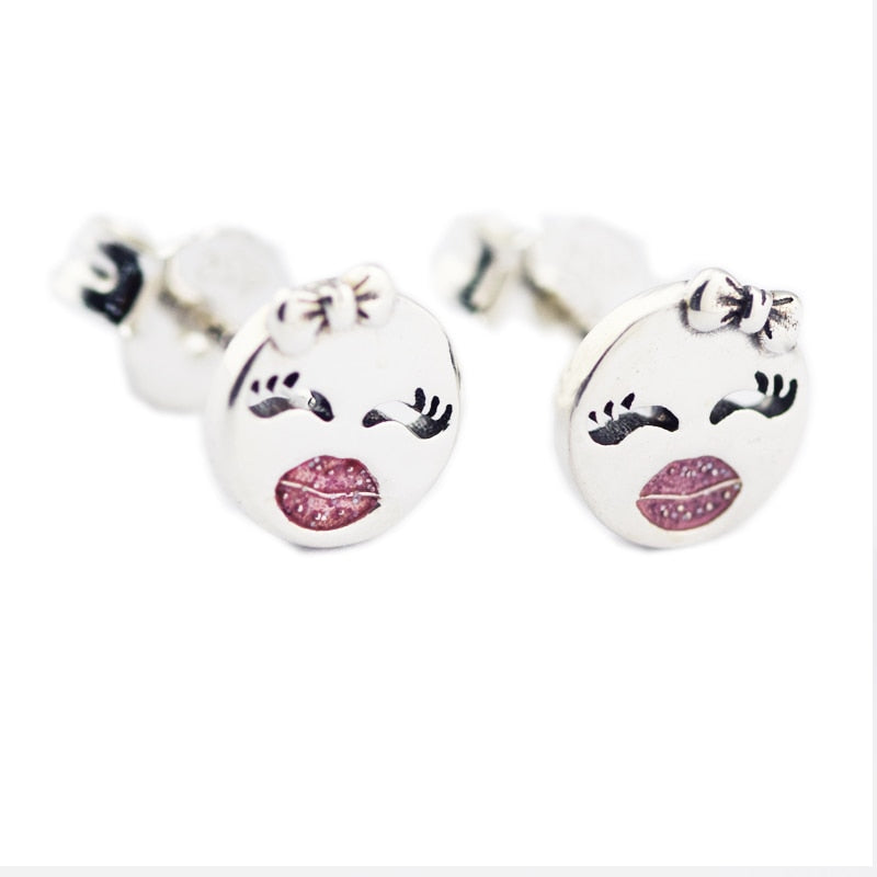 Playful Winks Earrings 100% 925 Sterling Silver Light Pink Enamel Stud Earrings for Women DIY Fine Jewelry PFE115
