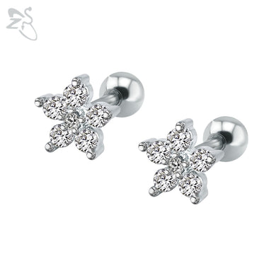 Plum Flowers Earrings Surgical Steel Brinco Cubic Zircon Stone Piercing Ear Studs Fashion Jewellery For Girls Female Best Friend