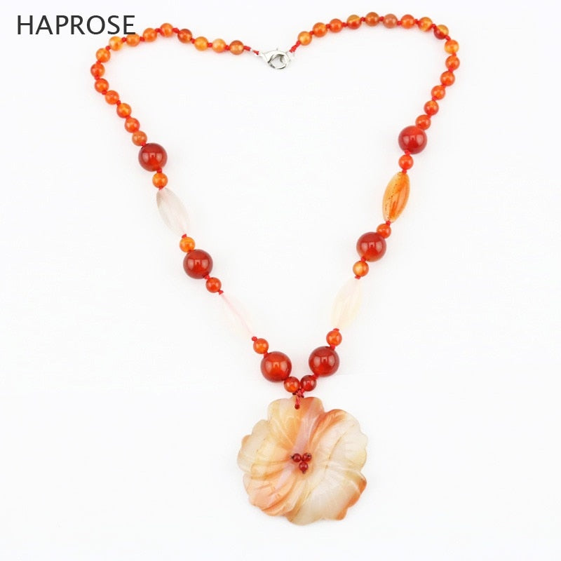 Plum-shaped pendant natural agate necklace red round beads rice beads agate sweater necklace lobster clasp necklace wedding gift