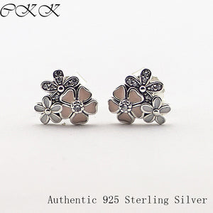 Poetic Blooms Earrings 100% 925 Sterling Silver, Mixed Enamels & Clear Cz Stud Earrings for Women Girl DIY Fine Jewelry PFE052