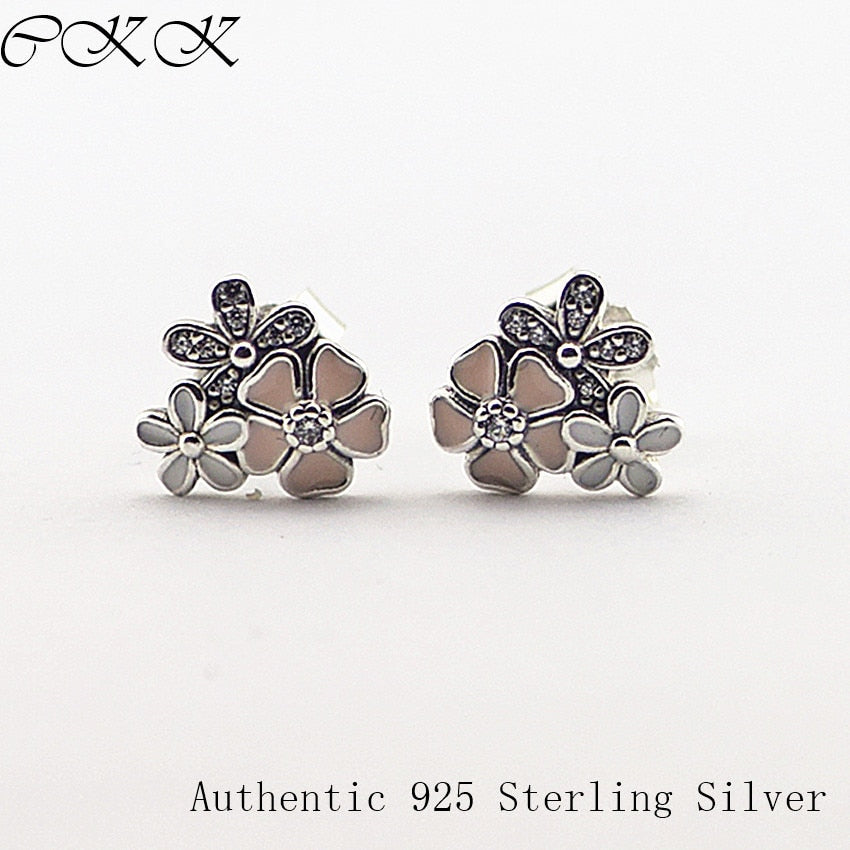 Poetic Blooms Earrings 100% 925 Sterling Silver, Mixed Enamels & Clear Cz Stud Earrings for Women Girl DIY Fine Jewelry PFE052