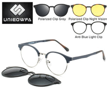 Load image into Gallery viewer, Polarized 3 in 1 Magnet Clip On Glasses Frame Women Retro Round Optical Eyeglasses Frame Men Prescription Myopia Frame Vintage
