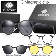 Load image into Gallery viewer, Polarized 3 in 1 Magnet Clip On Glasses Frame Women Retro Round Optical Eyeglasses Frame Men Prescription Myopia Frame Vintage