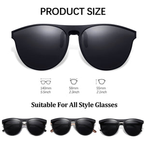 Polarized Clip-on Sunglasses Unisex Anti-Glare UV Protection Driving Glasses With Flip Up for Prescription Glasses