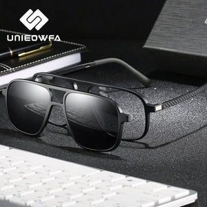 Polarized Magnet Clip On Glasses Frame Men Optical Myopia Eyeglasses Frame Prescription Black Magnet Clip On Sunglasses Male