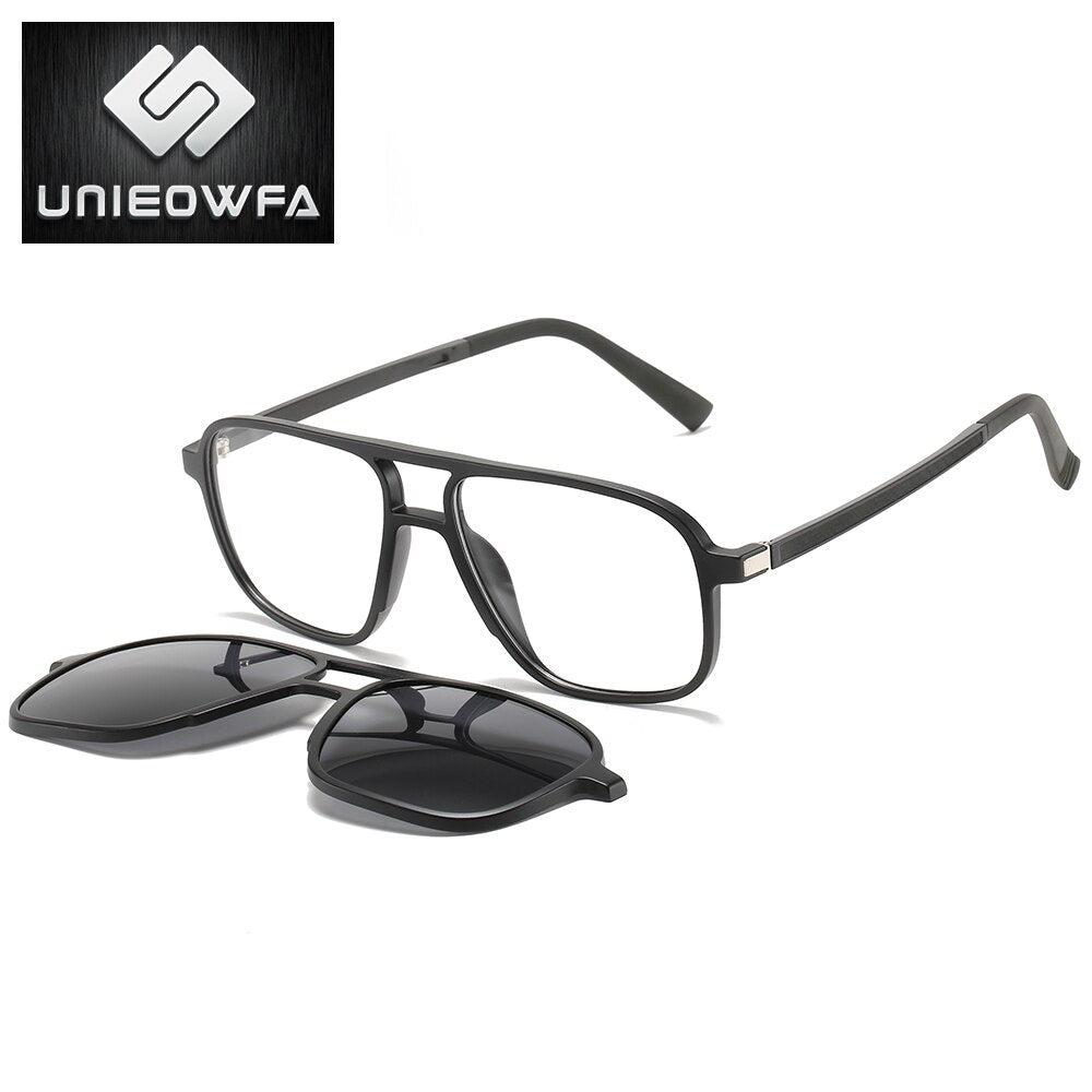 Polarized Magnet Clip On Glasses Frame Men Optical Myopia Eyeglasses Frame Prescription Black Magnet Clip On Sunglasses Male