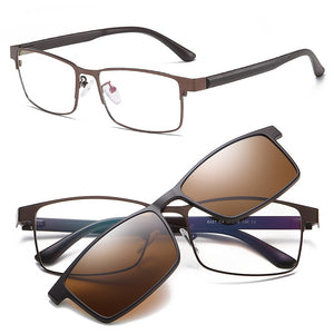 Polarized Magnet Clip On Glasses Frame Men Optical Prescription Eyeglasses Frame Male Clear Myopia Magnet Clip On Sunglasses Men