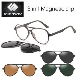 Polarized Magnet Clip on Glasses Frame Men Aviation Prescription Eyeglasses Frame Optical Myopia Pilot Magnet Clip On Sunglasses