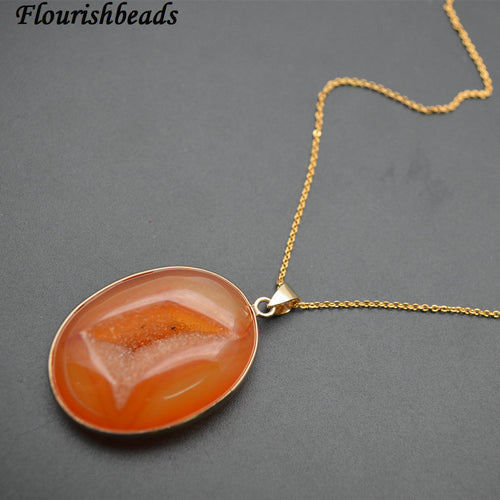Collana con catene collegate in pietra di agata Druzy di geode naturale color champagne lucido, gioielli per feste da donna 