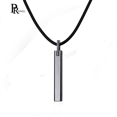 Polished Silver Tungsten Carbide Rectangle Pendant Necklace with 20 Leather Rope Chain for Men Boy