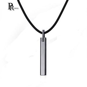 Polished Silver Tungsten Carbide Rectangle Pendant Necklace with 20 Leather Rope Chain for Men Boy