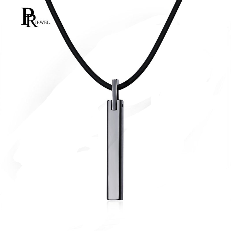 Polished Silver Tungsten Carbide Rectangle Pendant Necklace with 20 Leather Rope Chain for Men Boy