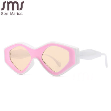 Polygon Irregular Sunglasses Women Vintage Double Color Unique Shades UV400 Men Trending Tint Sun Glasses Thick Frames