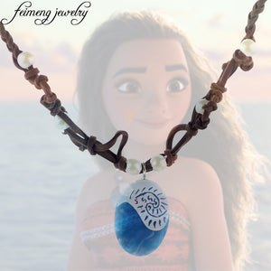 Polynesia Princess Moana Ocean Romance Rope Chain Necklaces Blue Stone Te Fiti Heart Pendants Necklace for Women Female Jewelry
