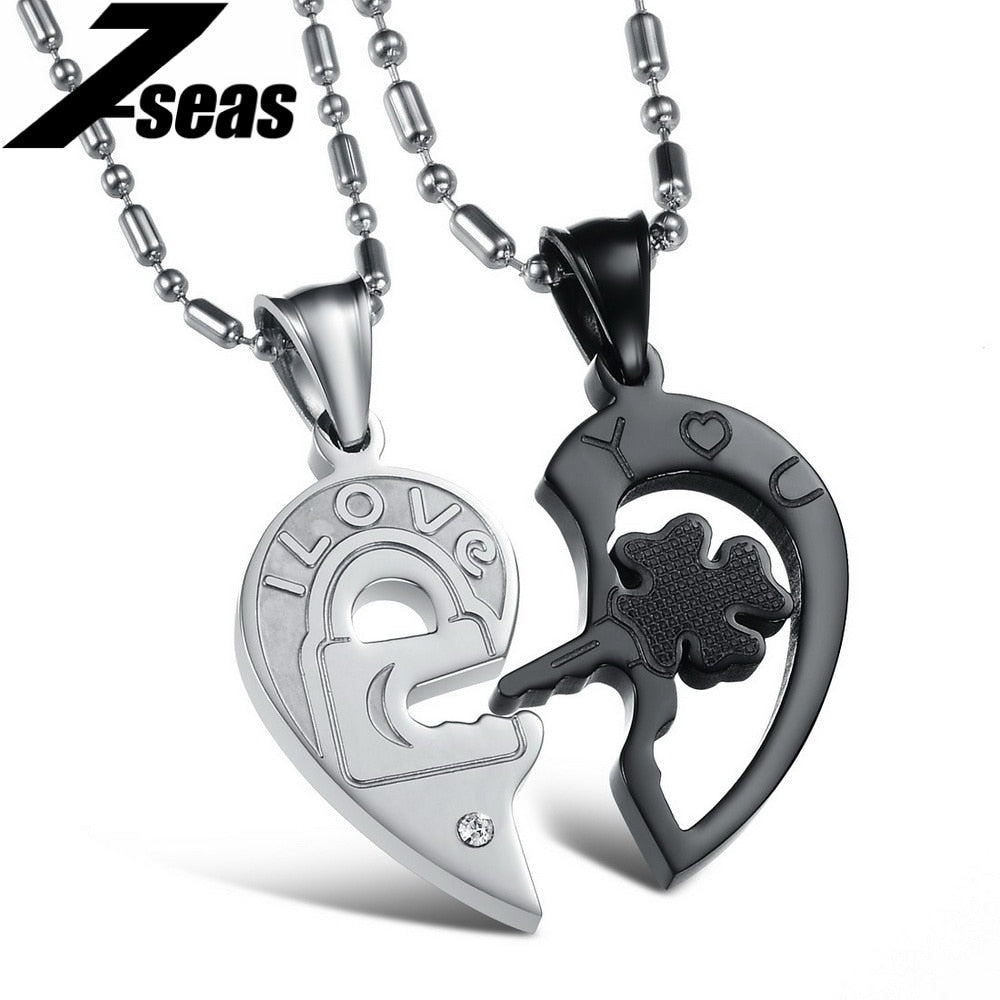 Popular Black & White Half Heart Puzzle Pendant Necklace 316L Stainless Steel Couple Necklaces For Lovers,JM845