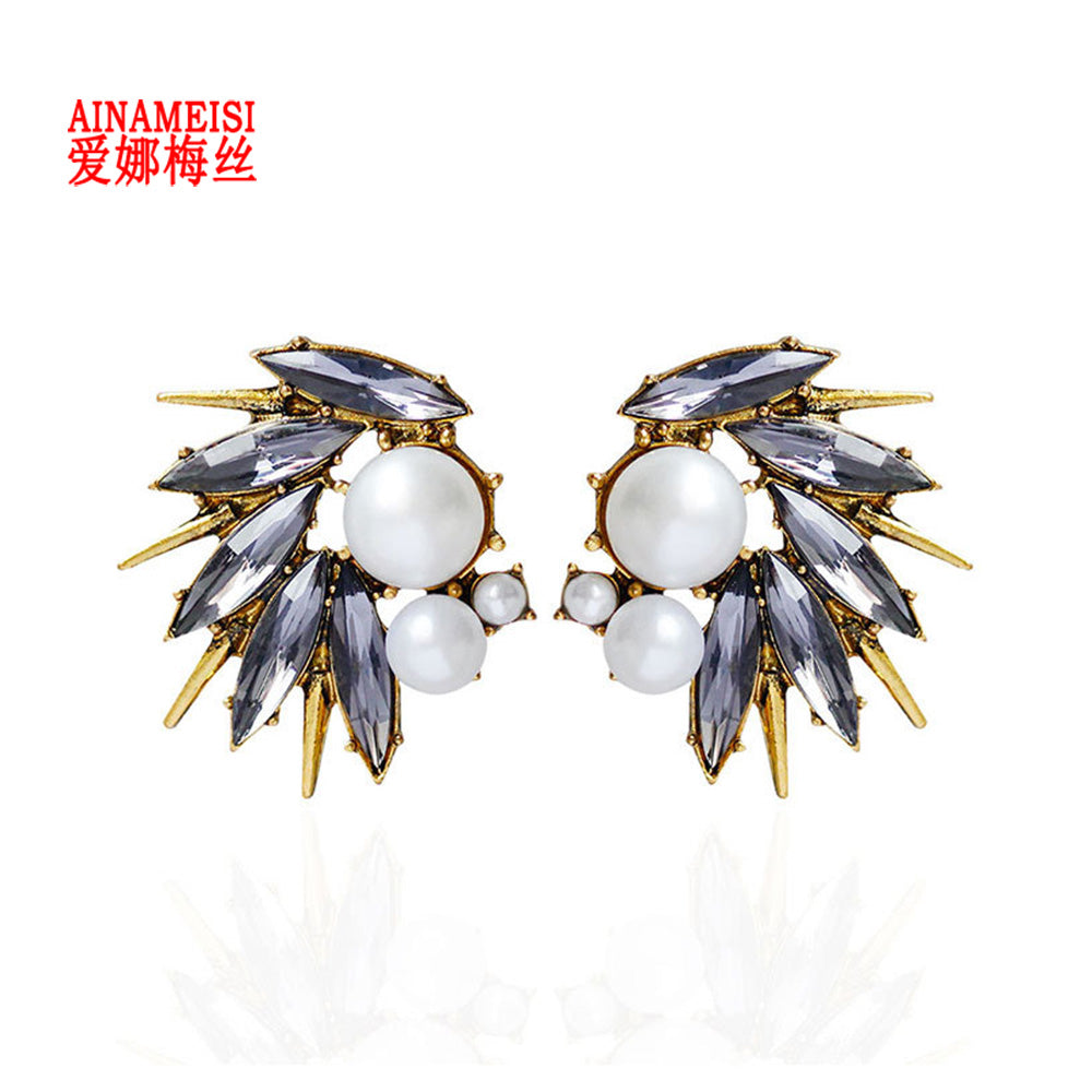 Popular Jewelry Fashion Pearl Drop Earrings Horse eye Parts Earring Flower Big Crystal Dangle Earrings for Women's Gift