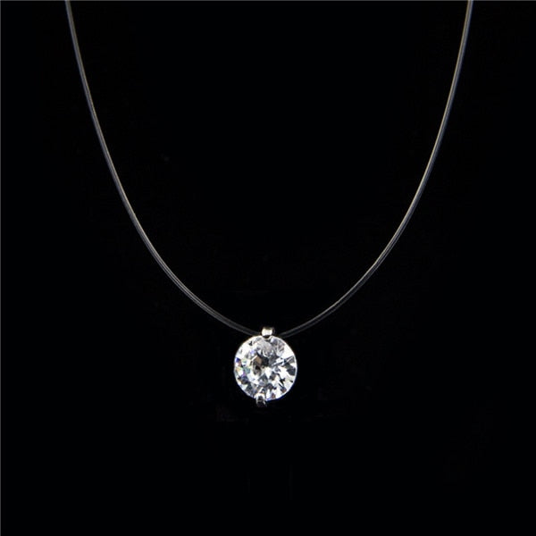 Female Transparent Fishing Line Necklace Silver Color Invisible Chain Women Rhinestone Choker Necklace Collier Femme