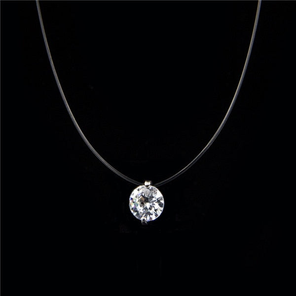 Female Transparent Fishing Line Necklace Silver Invisible Chain Necklace Women Rhinestone Choker Necklace Collier Femme