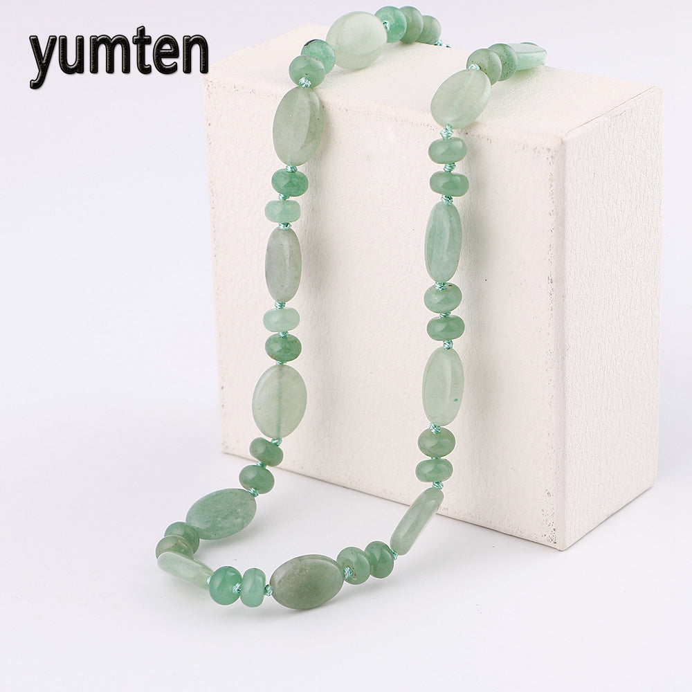Power Nature Stone Short Necklace Women Aventurine Jade Bead Necklace Fine Jewelry Pentagram Mortal Kombat Horse Hamsa