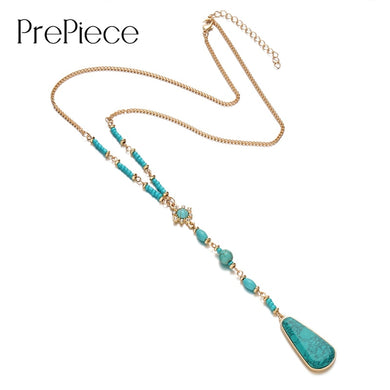 Brand New European Ethnic Gold Color Beads Stone Pendant Necklace Unique Bohemian Hot Costume Jewelry For Women PN0560
